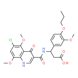 ChemSpider 2D Image | 3-{[(6-Chloro-5,8-dimethoxy-4-oxo-1,4-dihydro-3-quinolinyl)carbonyl]amino}-3-(3-methoxy-4-propoxyphenyl)propanoic acid | C25H27ClN2O8