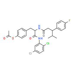 ChemSpider 2D Image | 4-(3-[(2,5-Dichlorophenyl)amino]-2-{[3-(4-fluorophenyl)-4-methylpentanoyl]amino}-3-oxopropyl)phenyl acetate | C29H29Cl2FN2O4