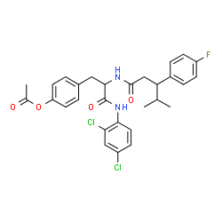 ChemSpider 2D Image | 4-(3-[(2,4-Dichlorophenyl)amino]-2-{[3-(4-fluorophenyl)-4-methylpentanoyl]amino}-3-oxopropyl)phenyl acetate | C29H29Cl2FN2O4