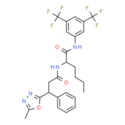 ChemSpider 2D Image | N-[3,5-Bis(trifluoromethyl)phenyl]-N~2~-[3-(5-methyl-1,3,4-oxadiazol-2-yl)-3-phenylpropanoyl]norleucinamide | C26H26F6N4O3