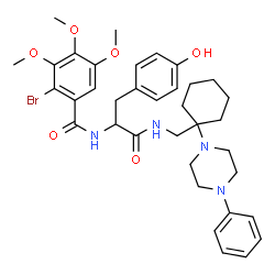 ChemSpider 2D Image | Nalpha-(2-Bromo-3,4,5-trimethoxybenzoyl)-N-{[1-(4-phenyl-1-piperazinyl)cyclohexyl]methyl}tyrosinamide | C36H45BrN4O6