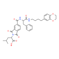 ChemSpider 2D Image | 2-{5-[(1-{[4-(2,3-Dihydro-1,4-benzodioxin-6-yl)butyl]amino}-1-oxo-3-phenyl-2-propanyl)carbamoyl]-1,3-dioxo-1,3-dihydro-2H-isoindol-2-yl}-4-methylpentanoic acid | C36H39N3O8