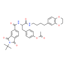 ChemSpider 2D Image | 4-[3-{[4-(2,3-Dihydro-1,4-benzodioxin-6-yl)butyl]amino}-2-({[2-(2-methyl-2-propanyl)-1,3-dioxo-2,3-dihydro-1H-isoindol-5-yl]carbonyl}amino)-3-oxopropyl]phenyl acetate | C36H39N3O8