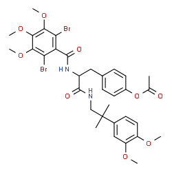 ChemSpider 2D Image | 4-(2-[(2,6-Dibromo-3,4,5-trimethoxybenzoyl)amino]-3-{[2-(3,4-dimethoxyphenyl)-2-methylpropyl]amino}-3-oxopropyl)phenyl acetate | C33H38Br2N2O9