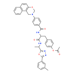 ChemSpider 2D Image | 4-[3-({1-[5-(3-Methylphenyl)-1,3,4-oxadiazol-2-yl]ethyl}amino)-2-{[4-(1H-naphtho[1,2-e][1,3]oxazin-2(3H)-yl)benzoyl]amino}-3-oxopropyl]phenyl acetate | C41H37N5O6