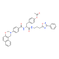 ChemSpider 2D Image | 4-(2-{[4-(1H-Naphtho[1,2-e][1,3]oxazin-2(3H)-yl)benzoyl]amino}-3-oxo-3-{[3-(3-phenyl-1,2,4-oxadiazol-5-yl)propyl]amino}propyl)phenyl acetate | C41H37N5O6
