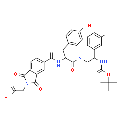 ChemSpider 2D Image | (5-{[1-{[2-(3-Chlorophenyl)-2-({[(2-methyl-2-propanyl)oxy]carbonyl}amino)ethyl]amino}-3-(4-hydroxyphenyl)-1-oxo-2-propanyl]carbamoyl}-1,3-dioxo-1,3-dihydro-2H-isoindol-2-yl)acetic acid | C33H33ClN4O9
