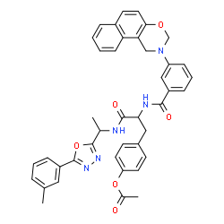 ChemSpider 2D Image | 4-[3-({1-[5-(3-Methylphenyl)-1,3,4-oxadiazol-2-yl]ethyl}amino)-2-{[3-(1H-naphtho[1,2-e][1,3]oxazin-2(3H)-yl)benzoyl]amino}-3-oxopropyl]phenyl acetate | C41H37N5O6