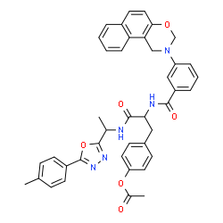 ChemSpider 2D Image | 4-[3-({1-[5-(4-Methylphenyl)-1,3,4-oxadiazol-2-yl]ethyl}amino)-2-{[3-(1H-naphtho[1,2-e][1,3]oxazin-2(3H)-yl)benzoyl]amino}-3-oxopropyl]phenyl acetate | C41H37N5O6