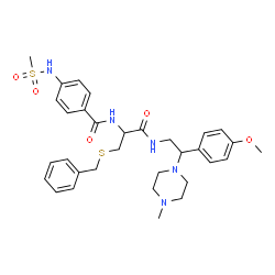 ChemSpider 2D Image | N-[3-(Benzylsulfanyl)-1-{[2-(4-methoxyphenyl)-2-(4-methyl-1-piperazinyl)ethyl]amino}-1-oxo-2-propanyl]-4-[(methylsulfonyl)amino]benzamide | C32H41N5O5S2