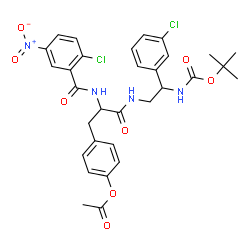 ChemSpider 2D Image | 4-(2-[(2-Chloro-5-nitrobenzoyl)amino]-3-{[2-(3-chlorophenyl)-2-({[(2-methyl-2-propanyl)oxy]carbonyl}amino)ethyl]amino}-3-oxopropyl)phenyl acetate | C31H32Cl2N4O8