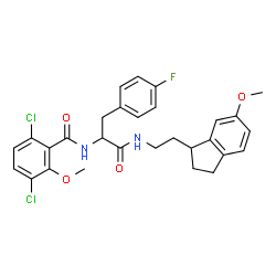 ChemSpider 2D Image | Nalpha-(3,6-Dichloro-2-methoxybenzoyl)-4-fluoro-N-[2-(6-methoxy-2,3-dihydro-1H-inden-1-yl)ethyl]phenylalaninamide | C29H29Cl2FN2O4