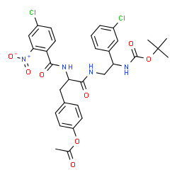 ChemSpider 2D Image | 4-(2-[(4-Chloro-2-nitrobenzoyl)amino]-3-{[2-(3-chlorophenyl)-2-({[(2-methyl-2-propanyl)oxy]carbonyl}amino)ethyl]amino}-3-oxopropyl)phenyl acetate | C31H32Cl2N4O8
