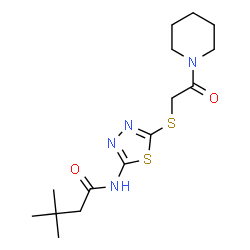 ChemSpider 2D Image | 3,3-Dimethyl-N-(5-{[2-oxo-2-(1-piperidinyl)ethyl]sulfanyl}-1,3,4-thiadiazol-2-yl)butanamide | C15H24N4O2S2
