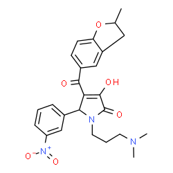 ChemSpider 2D Image | 1-[3-(Dimethylamino)propyl]-3-hydroxy-4-[(2-methyl-2,3-dihydro-1-benzofuran-5-yl)carbonyl]-5-(3-nitrophenyl)-1,5-dihydro-2H-pyrrol-2-one | C25H27N3O6