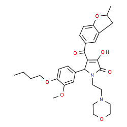 ChemSpider 2D Image | 5-(4-Butoxy-3-methoxyphenyl)-3-hydroxy-4-[(2-methyl-2,3-dihydro-1-benzofuran-5-yl)carbonyl]-1-[2-(4-morpholinyl)ethyl]-1,5-dihydro-2H-pyrrol-2-one | C31H38N2O7