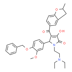 ChemSpider 2D Image | 5-[4-(Benzyloxy)-3-methoxyphenyl]-1-[2-(diethylamino)ethyl]-3-hydroxy-4-[(2-methyl-2,3-dihydro-1-benzofuran-5-yl)carbonyl]-1,5-dihydro-2H-pyrrol-2-one | C34H38N2O6