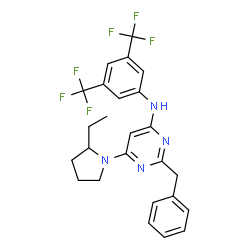 ChemSpider 2D Image | 2-Benzyl-N-[3,5-bis(trifluoromethyl)phenyl]-6-(2-ethyl-1-pyrrolidinyl)-4-pyrimidinamine | C25H24F6N4