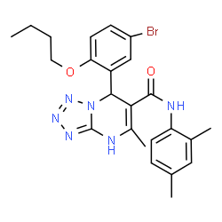 ChemSpider 2D Image | 7-(5-Bromo-2-butoxyphenyl)-N-(2,4-dimethylphenyl)-5-methyl-1,7-dihydrotetrazolo[1,5-a]pyrimidine-6-carboxamide | C24H27BrN6O2