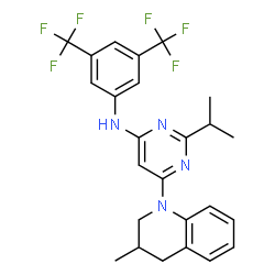 ChemSpider 2D Image | N-[3,5-Bis(trifluoromethyl)phenyl]-2-isopropyl-6-(3-methyl-3,4-dihydro-1(2H)-quinolinyl)-4-pyrimidinamine | C25H24F6N4
