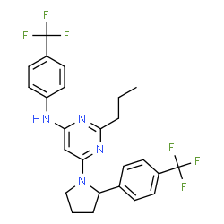 ChemSpider 2D Image | 2-Propyl-N-[4-(trifluoromethyl)phenyl]-6-{2-[4-(trifluoromethyl)phenyl]-1-pyrrolidinyl}-4-pyrimidinamine | C25H24F6N4