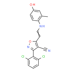 ChemSpider 2D Image | 3-(2,6-Dichlorophenyl)-5-{2-[(4-hydroxy-2-methylphenyl)amino]vinyl}-1,2-oxazole-4-carbonitrile | C19H13Cl2N3O2