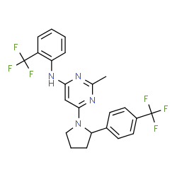 ChemSpider 2D Image | 2-Methyl-N-[2-(trifluoromethyl)phenyl]-6-{2-[4-(trifluoromethyl)phenyl]-1-pyrrolidinyl}-4-pyrimidinamine | C23H20F6N4