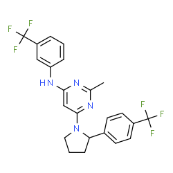 ChemSpider 2D Image | 2-Methyl-N-[3-(trifluoromethyl)phenyl]-6-{2-[4-(trifluoromethyl)phenyl]-1-pyrrolidinyl}-4-pyrimidinamine | C23H20F6N4
