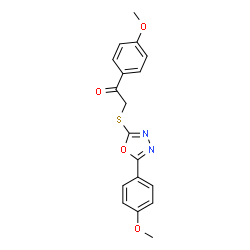 ChemSpider 2D Image | 1-(4-Methoxyphenyl)-2-{[5-(4-methoxyphenyl)-1,3,4-oxadiazol-2-yl]sulfanyl}ethanone | C18H16N2O4S
