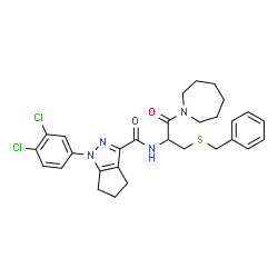 ChemSpider 2D Image | N-[1-(1-Azepanyl)-3-(benzylsulfanyl)-1-oxo-2-propanyl]-1-(3,4-dichlorophenyl)-1,4,5,6-tetrahydrocyclopenta[c]pyrazole-3-carboxamide | C29H32Cl2N4O2S