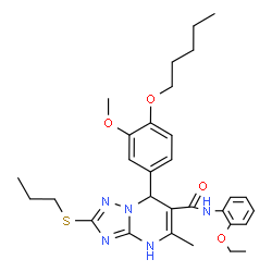 ChemSpider 2D Image | N-(2-Ethoxyphenyl)-7-[3-methoxy-4-(pentyloxy)phenyl]-5-methyl-2-(propylsulfanyl)-1,7-dihydro[1,2,4]triazolo[1,5-a]pyrimidine-6-carboxamide | C30H39N5O4S