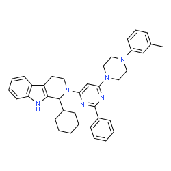 ChemSpider 2D Image | 1-Cyclohexyl-2-{6-[4-(3-methylphenyl)-1-piperazinyl]-2-phenyl-4-pyrimidinyl}-2,3,4,9-tetrahydro-1H-beta-carboline | C38H42N6