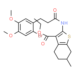 ChemSpider 2D Image | Ethyl 2-{[3-(2-bromo-4,5-dimethoxyphenyl)propanoyl]amino}-6-methyl-4,5,6,7-tetrahydro-1-benzothiophene-3-carboxylate | C23H28BrNO5S