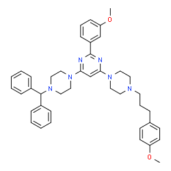 ChemSpider 2D Image | 4-[4-(Diphenylmethyl)-1-piperazinyl]-2-(3-methoxyphenyl)-6-{4-[3-(4-methoxyphenyl)propyl]-1-piperazinyl}pyrimidine | C42H48N6O2