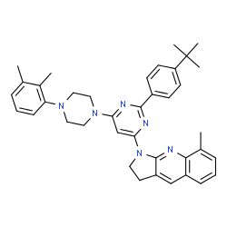 ChemSpider 2D Image | 1-{6-[4-(2,3-Dimethylphenyl)-1-piperazinyl]-2-[4-(2-methyl-2-propanyl)phenyl]-4-pyrimidinyl}-8-methyl-2,3-dihydro-1H-pyrrolo[2,3-b]quinoline | C38H42N6