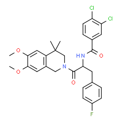 ChemSpider 2D Image | 3,4-Dichloro-N-[1-(6,7-dimethoxy-4,4-dimethyl-3,4-dihydro-2(1H)-isoquinolinyl)-3-(4-fluorophenyl)-1-oxo-2-propanyl]benzamide | C29H29Cl2FN2O4