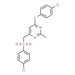 ChemSpider 2D Image | 4-[(4-Chlorophenyl)sulfanyl]-6-{[(4-chlorophenyl)sulfonyl]methyl}-2-methylpyrimidine | C18H14Cl2N2O2S2