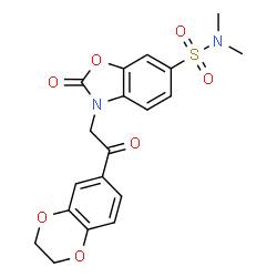 ChemSpider 2D Image | 3-[2-(2,3-Dihydro-1,4-benzodioxin-6-yl)-2-oxoethyl]-N,N-dimethyl-2-oxo-2,3-dihydro-1,3-benzoxazole-6-sulfonamide | C19H18N2O7S