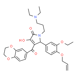 ChemSpider 2D Image | 5-[4-(Allyloxy)-3-ethoxyphenyl]-1-[3-(diethylamino)propyl]-4-(2,3-dihydro-1,4-benzodioxin-6-ylcarbonyl)-3-hydroxy-1,5-dihydro-2H-pyrrol-2-one | C31H38N2O7