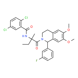 ChemSpider 2D Image | 2,5-Dichloro-N-{1-[1-(3-fluorophenyl)-6,7-dimethoxy-3,4-dihydro-2(1H)-isoquinolinyl]-2-methyl-1-oxo-2-butanyl}benzamide | C29H29Cl2FN2O4