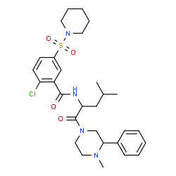 ChemSpider 2D Image | 2-Chloro-N-[4-methyl-1-(4-methyl-3-phenyl-1-piperazinyl)-1-oxo-2-pentanyl]-5-(1-piperidinylsulfonyl)benzamide | C29H39ClN4O4S