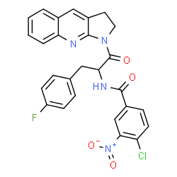 ChemSpider 2D Image | 4-Chloro-N-[1-(2,3-dihydro-1H-pyrrolo[2,3-b]quinolin-1-yl)-3-(4-fluorophenyl)-1-oxo-2-propanyl]-3-nitrobenzamide | C27H20ClFN4O4