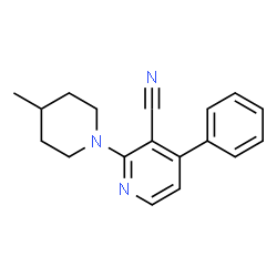 ChemSpider 2D Image | 2-(4-Methyl-1-piperidinyl)-4-phenylnicotinonitrile | C18H19N3