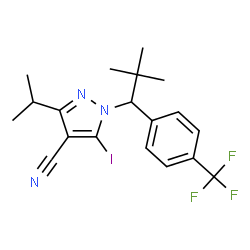 ChemSpider 2D Image | 1-{2,2-Dimethyl-1-[4-(trifluoromethyl)phenyl]propyl}-5-iodo-3-isopropyl-1H-pyrazole-4-carbonitrile | C19H21F3IN3