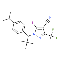 ChemSpider 2D Image | 5-Iodo-1-[1-(4-isopropylphenyl)-2,2-dimethylpropyl]-3-(trifluoromethyl)-1H-pyrazole-4-carbonitrile | C19H21F3IN3