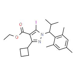 ChemSpider 2D Image | Ethyl 3-cyclobutyl-5-iodo-1-(1-mesityl-2-methylpropyl)-1H-pyrazole-4-carboxylate | C23H31IN2O2
