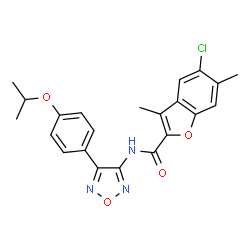 ChemSpider 2D Image | 5-Chloro-N-[4-(4-isopropoxyphenyl)-1,2,5-oxadiazol-3-yl]-3,6-dimethyl-1-benzofuran-2-carboxamide | C22H20ClN3O4