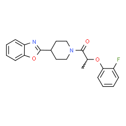 ChemSpider 2D Image | 1-[4-(1,3-Benzoxazol-2-yl)-1-piperidinyl]-2-(2-fluorophenoxy)-1-propanone | C21H21FN2O3