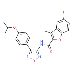 ChemSpider 2D Image | 5-Fluoro-N-[4-(4-isopropoxyphenyl)-1,2,5-oxadiazol-3-yl]-3-methyl-1-benzofuran-2-carboxamide | C21H18FN3O4