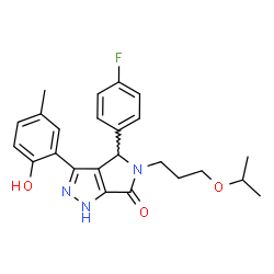 ChemSpider 2D Image | 4-(4-Fluorophenyl)-3-(2-hydroxy-5-methylphenyl)-5-(3-isopropoxypropyl)-4,5-dihydropyrrolo[3,4-c]pyrazol-6(1H)-one | C24H26FN3O3